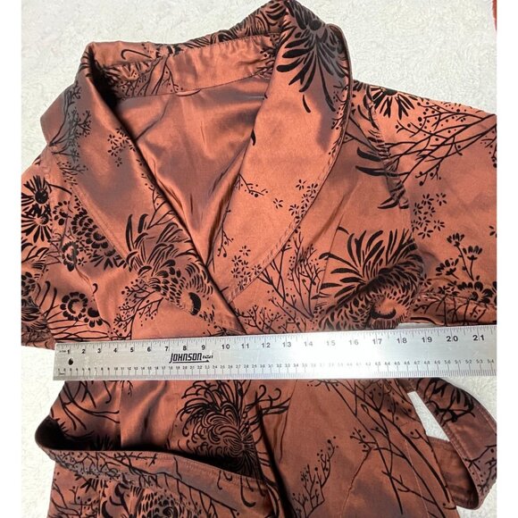 Mycra Pac Women Sz 0 Petite Belted Reversible Coat Robe Long Sleeve Floral Brown - Picture 3 of 10